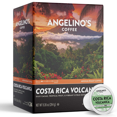 Angelinos Coffee Costa Rica Volcanica Single Serve Pods, Medium Roast, Costa Ric