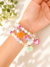 Handmade Pastel Beaded Charm Bracelet Set for Girls Cute Heart Flower Gift