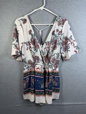 Blue Rain Dress Womens Medium White Floral Fit Flare Boho Short Sleeve Sundress