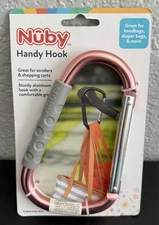 ~Nuby Large Rose Pink Handy Hook Carabiner Stroller Clip Textured Soft Grip NEW~