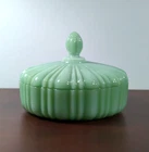 VTG Fire King Anchor Hocking Jadeite Covered Candy Dish Ribbed | MCM Cottagecore