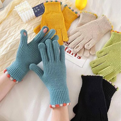1/2 Pairs Women Men Knitted Gloves Full Finger Mittens Touch Screen Gloves Warm