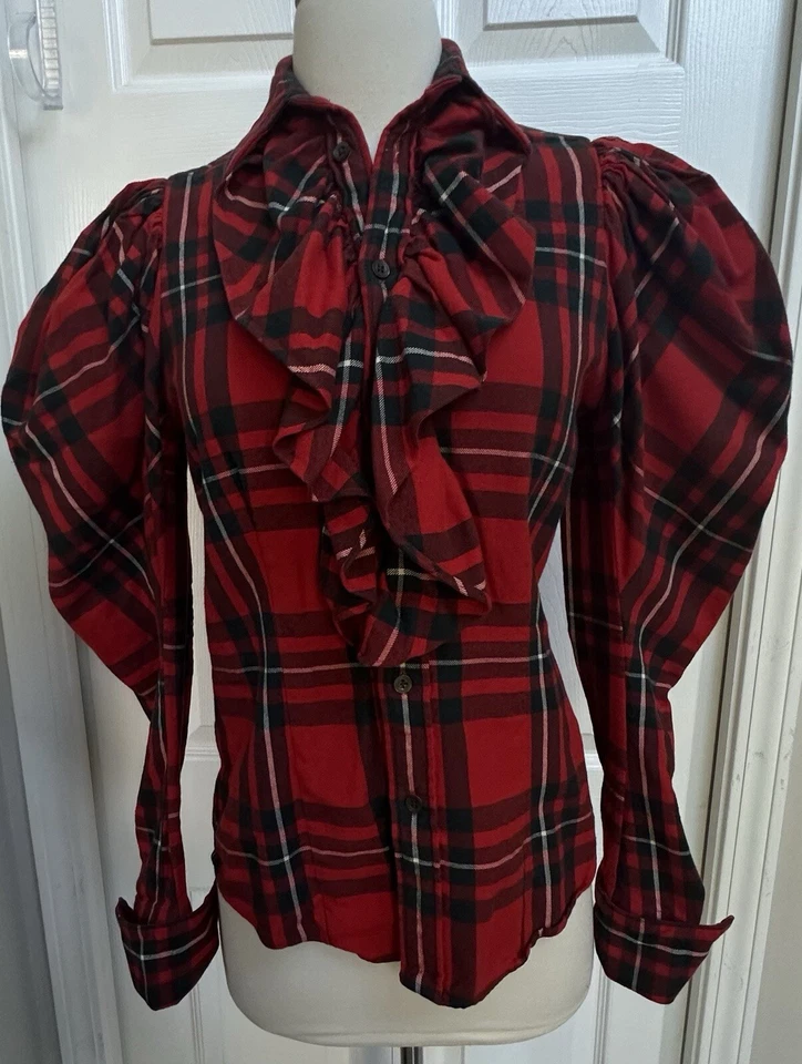 Vintage Ralph Lauren Rugby Rare SZ 4 Tartan Edwardian Flannel Blouse FLAWLESS - Image 2 of 4