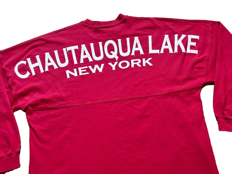 Camiseta Vintage Anos 90 Y2K Chautauqua Lake NY Logotipo Oversized Spellout Relaxada M - Imagem 2 de 4