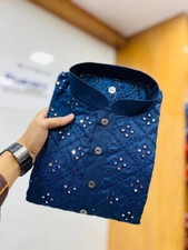 Blue Embroidered sequins Chikenkari Kurta For Men - ONLY KURTA