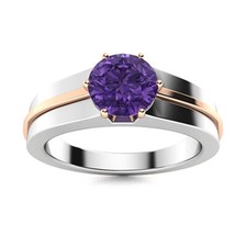 Six Prong Set 6MM Round Shape Amethyst 925 Sterling Silver Solitaire Women Ring