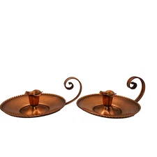 Pair of Vintage Gregorian Copper Candleholders Chamber Candlesticks Signed