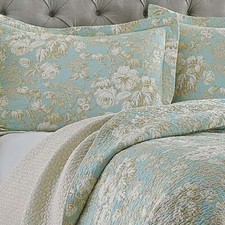 NEW COZY COTTAGE COUNTRY CHIC GREEN BLUE GREY BEIGE WHITE FLORAL QUILT SET