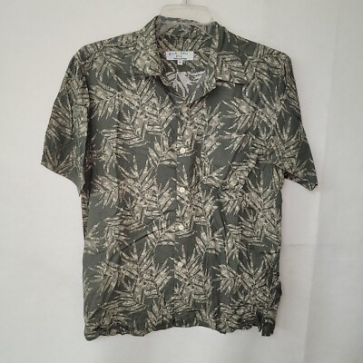 Platinum Star Shirt Mens XL Green Cream Leaf Print Cotton Button Up Pocket *Flaw