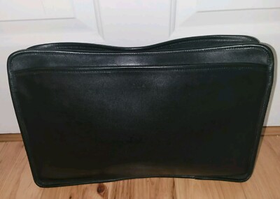 Vtg. Jack Georges Black Zippered Pouch Leather Bag USA Made Compartments
