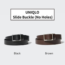 UNIQLO Italian Leather Slide Buckle Belt NoHoles Black Brown M~XXL Men Japan