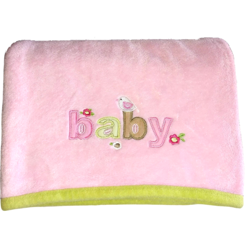Just One You Carter's Pink BABY Blanket Bird Lime Green Trim Fleece Flowers Soft - Picture 1 of 4