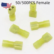 50/500pcs Insulated Nylon Female Electrical Wire Spade Terminals Crimp Connector