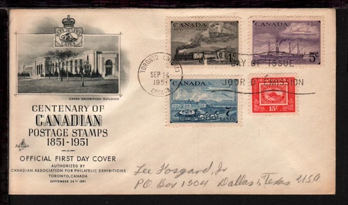 CANADA 1951 Sep 24 CENTENARY POSTAGE STAMP Full Set ILLUSTRATED FIRST DAY COVER
