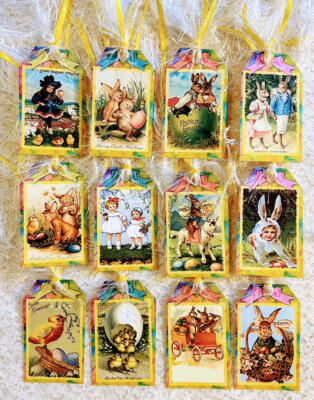 Easter Vintage Style 12 Gift Hang Tags~Parties~Junk Journal~Cards~Ornament~#3EM