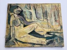 ANTIQUE LANDSCAPE PANTING CUBISM MODERNISM MID CENTURY REGIONALISM OIL PORTRAIT