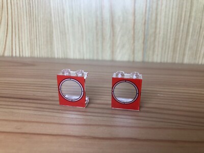 Lego 2x 4864bpx3 Panel 1x2x2 Porthole on Red Background from 10020 Santa Fe