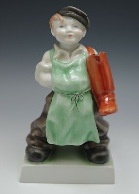 HEREND HUNGARY PORCELAIN CHILDREN SERIES SHOEMAKER APPRENTICE FIGURINE 7.5''