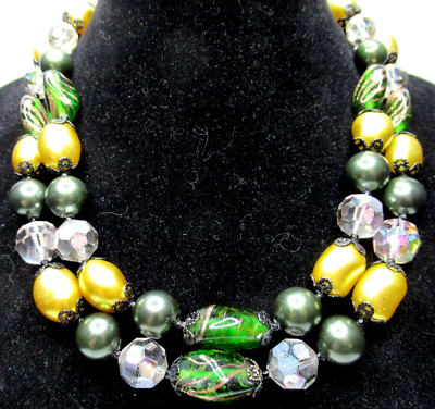 VENDOME Gorgeous Green Glass Beaded Vintage Necklace