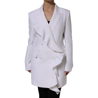 MSGM Jacket White Polyester Long Sleeves Ruffled Wrap Women IT46/US12/XL 740usd