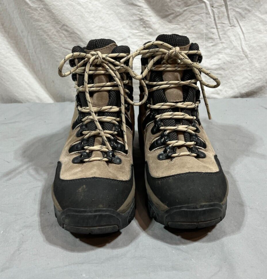 Salomon Women 9  Men 8.5 Brown Black Full Leather Contagrip Hiking Boot Salomon Brown Leather Upper Boots for Women for sale | eBay main image 2