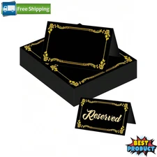 Name Cards with Gold Foil Border for Table Setting Black Place Cards for Wedding