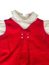 Vintage Red Velvet Baby Girl Dress With White Lace Collar  Sleeves 2 Piece Set