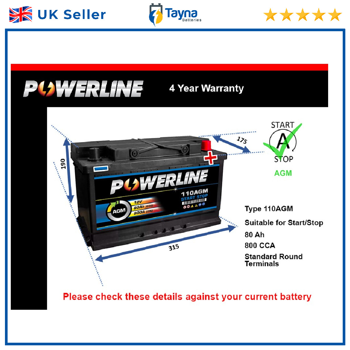 AGM Battery fits SKODA KODIAQ OCTAVIA SUPERB Stop Start 110 AGM 800A New