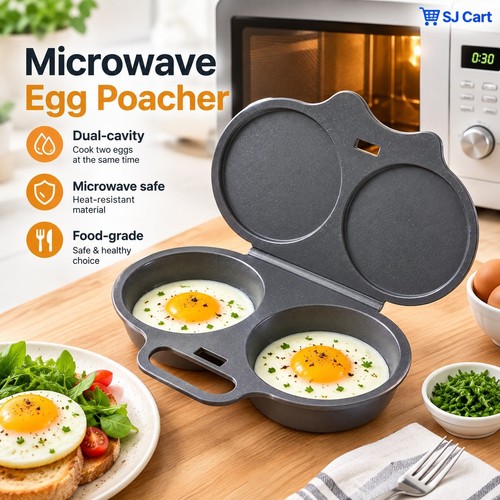 Microwave Egg Poacher Kitchen Cooker 2 Eggs Quick Easy Breakfast Steamer