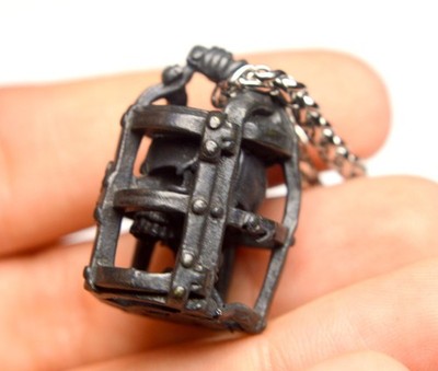 MEMENTO MORI BLACK SKULL IN CAGE PENDANT ON CHAIN NECKLACE