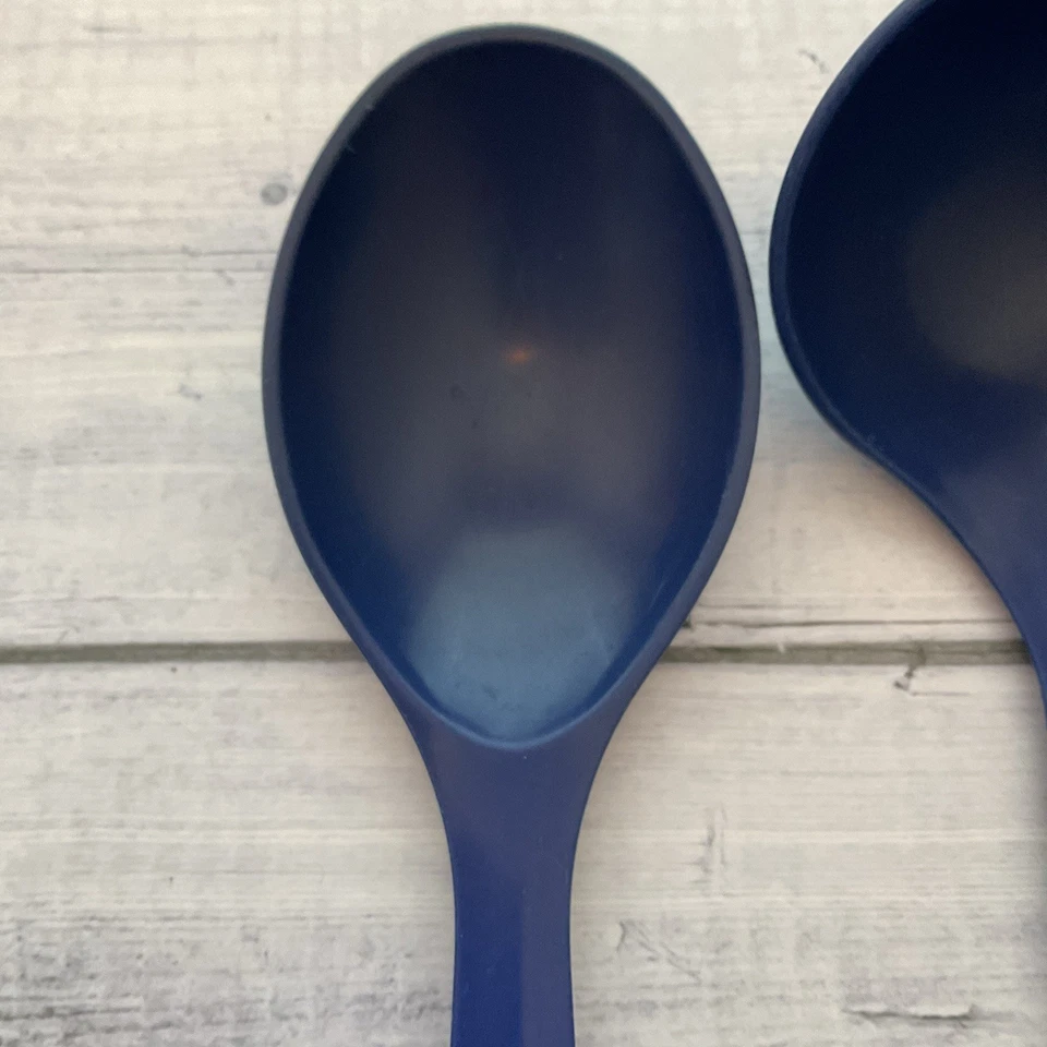 Tupperware Set Of 3 Serving Spoons Solid Ladle Slotted Blue Vintage Utensils - Image 2 of 4