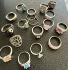 Lot Of 18 Sterling Silver 925 Real Stone Bling Topaz Citrine Pink Ruby Rings 63g