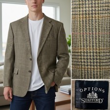 Vintage Stafford Men  s 48 Tan Plaid Wool Blazer Jacket Sport Coat