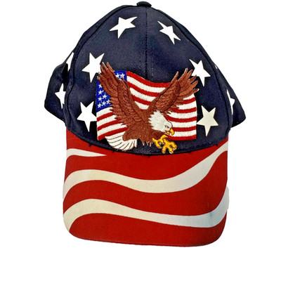 Vintage USA Eagle Flag Stars Hat Cap- Adjustable Embroidered Patriotic American