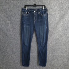 True Religion Halle Mid Rise Super Skinny Jeans Medium Dark Wash Stretch Size 31