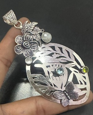Regenbogen Mondstein Edelstein 925 Sterling Silber Handarbeit Anhänger Schmuck Geschenk für