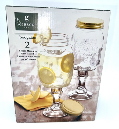 2 Pc New Gibson Boogaloo Mason Jar Wine Glass Drink Set Goblets 17 oz each - Picture 1 of 7