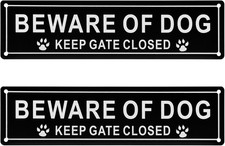 2-Pack Beware of Dog  Keep Gate Closed Signs, Reflective Waterproof Metal, 11.8
