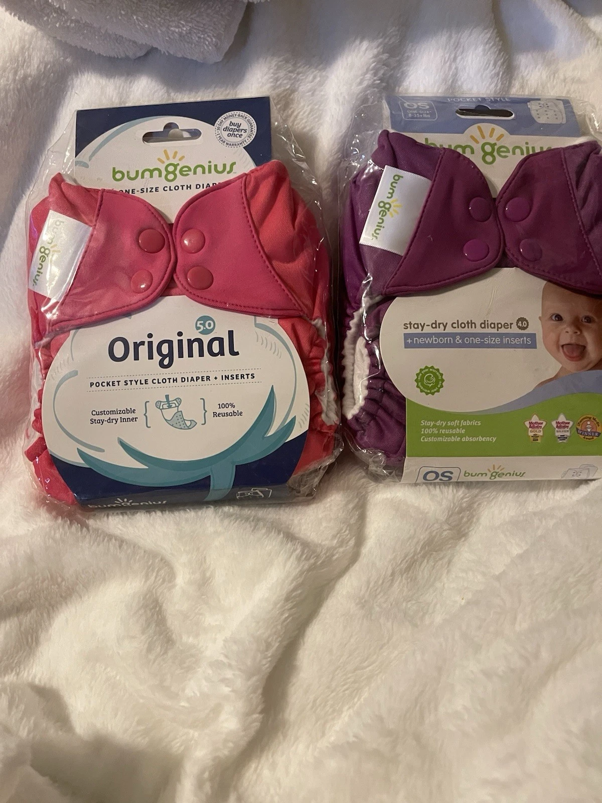 Bumgeniys Cloth Diapers + Inserts 2 Packs One Is 5.0 And 4.0 / NEW