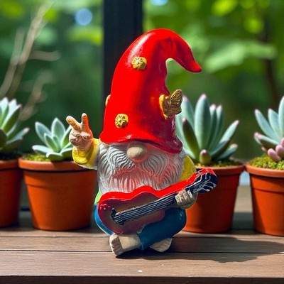 Funny Hippie Gnome Figurine 9.25 Inch Lawn Statue for Outdoor Decor