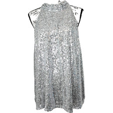 Halogen Halter Tie Back Sequin Blouse Top Sil...