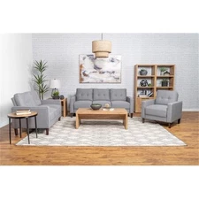 Pemberly Row 3-Piece Upholstered Fabric Sofa Set with Track Arms in Gray