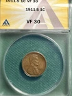 1911-S 1C Lincoln Wheat Cent ANACS VF 30 Key Date FREE SHIPPING