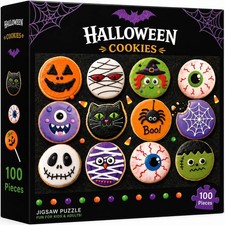 Halloween Puzzle Pieces for Kids  Adults, Cute Cookie Jigsaw Puzzle with 100