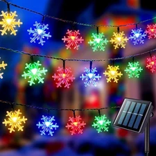 JMEXSUSS Solar Snowflake Lights Outdoor Waterproof, 30.6FT 50 LED 