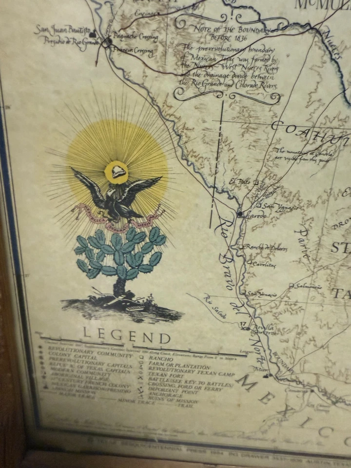 Vintage 1836 Revolutionary Map of Texas - Framed Historical Wall Art rustic - Image 2 of 4