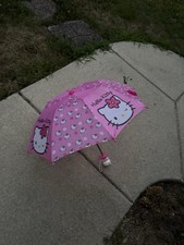 Rare Sanrio Hello pink Kitty Kids Automatic Umbrella With Molded Handle