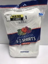Vtg Fruit of the Loom Men's 5 Pack White Crew T-Shirts 100 Cotton Size Large