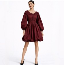 ♨️ Ulla Johnson Burgundy Martine Bubble Hem Dress with Bishop Sleeves Size 6🧡