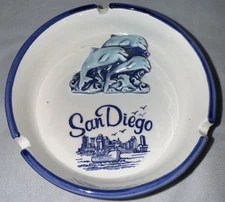 Vintage Ceramic Ashtray SAN DIEGO California With Dolphins
